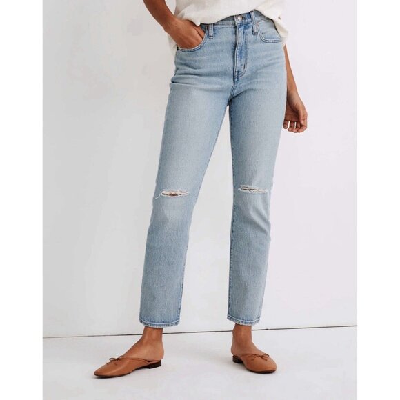Madewell Jeans Size 28 High Rise Slim Crop BoyJean in Dumas Wash Ripped Edition - Picture 3 of 13